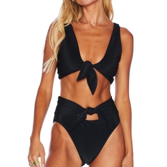 New!Beach Riot Emma Bikini Bottom‎ Solid Black Rib - Picture 5 of 10